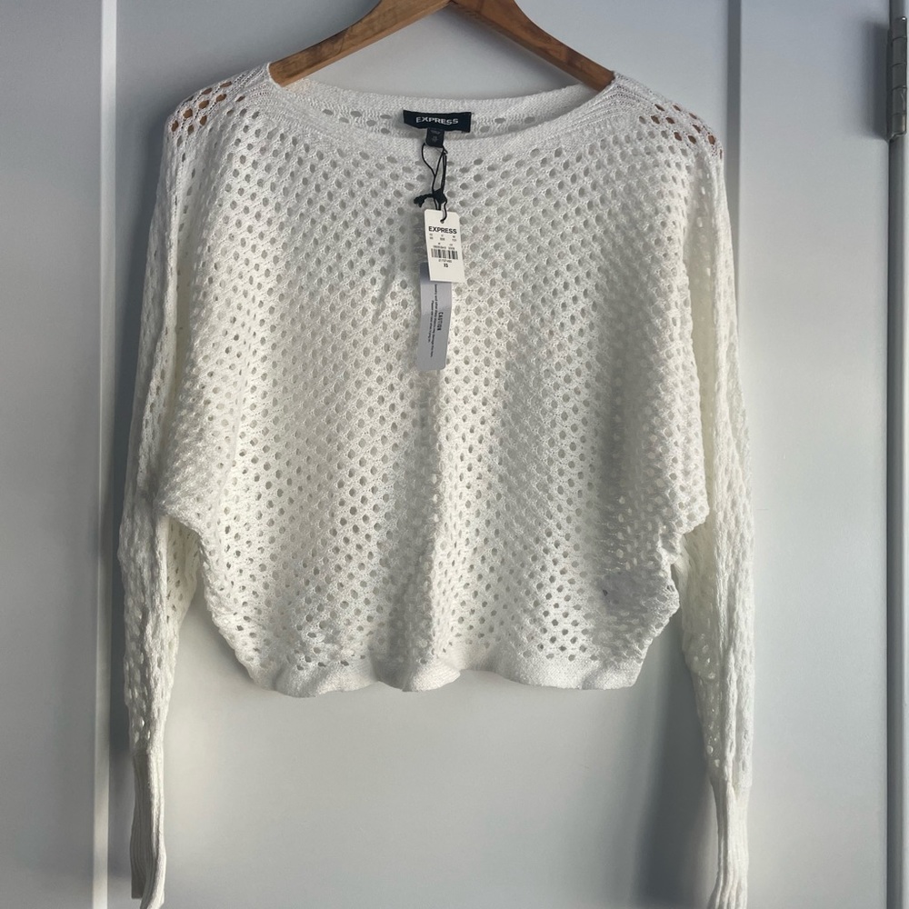 NWT EXPRESS Light Weight Long Sleeve Sweater - white XS extra small